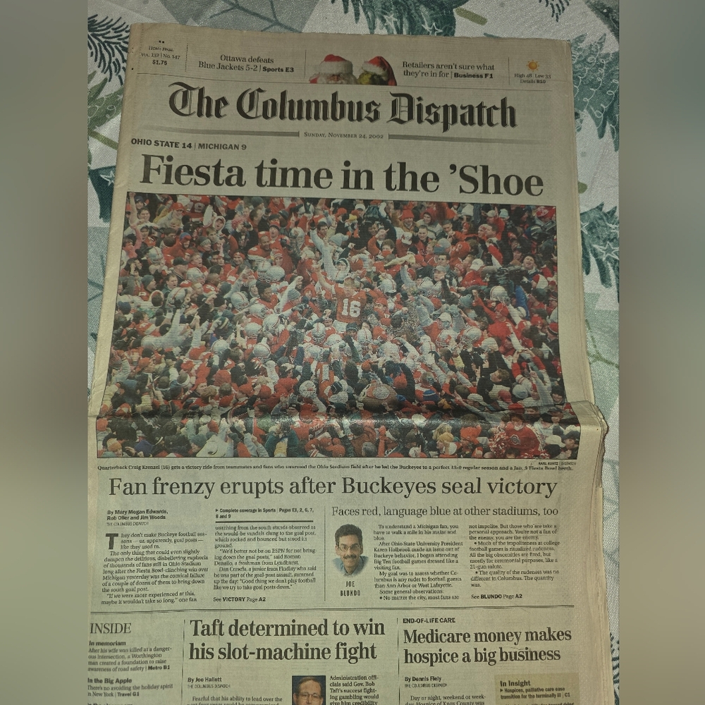 November 24, 2002, Columbus Dispatch Ohio State Buckeyes! FIESTA IN THE SHOE!!